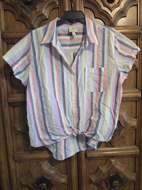 St. John's Bay Pastel Striped Tie-Front Button-Up Shirt